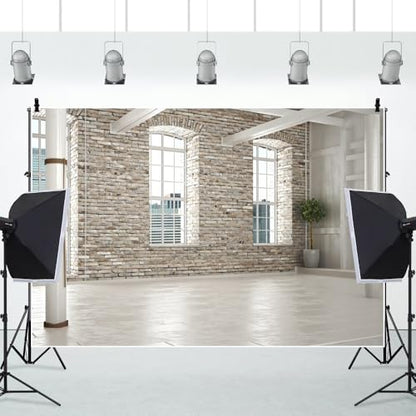 Yeele 12x6ft Modern Villa Backdrop for Photography Business Office Green Plant Brick Wall Empty Living Room Background for Online Meeting Video Conference Photo Studio Shoot Props Vinyl Wallpaper - size: 12x6ft