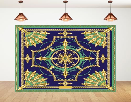 5x4ft Vintage Baroque Ornament Backdrop Green Blue Pattern Photography Background for Fiesta Party and Art Display Wall Decorations Tapestry Photo Booth Props - size: 5x4ft