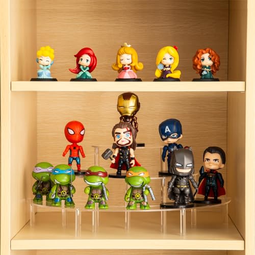 HENABLE Acrylic Display Risers, 3 Tier Clear Cupcake Perfume Stand Organizer, Half Moon Dessert Stand for Display, Food, Amiibo Funko POP Figure (2half