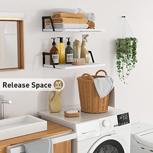 SRIWATANA Floating Shelves Wall Mounted Set of 2 Rustic Wood Shelves with Large Capacity(Washed White) - color: Washed White