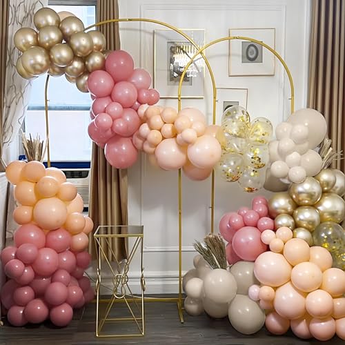 Retro Pink Balloons, 12 Inch Dusty Pink Metallic Gold White Balloons, Blush Beige Neutral Nude Chrome Champagne Gold Latex Balloon for Women Boho Birthday Wedding Baby Bridal Shower Party Mothers Day - color: Retro Pink White Gold