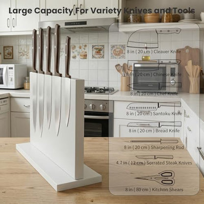 THMINS White Magnetic Knife Holder, Double-Sided Magnetic Knife Block Universal Multi-function Display Rack for Kitchen Counter - size: 11.6x8.5 inch White