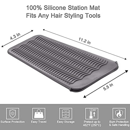 Heat Resistant Mat for Hair Tools, Silicone Heat Mat & Holder for Curling Iron, Professional Portable Travel Flat Iron Mat Pad Pouch Case Cover for Countertop