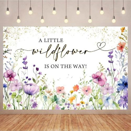 9x6ft Wildflower Baby Shower Backdrop A Little Wildflower is On The Way Backdrop Banner Colorful Flowers Themed Baby Shower Party Decoration Supplies Girl Newborn Photo Booth Props - size: 9x6ft