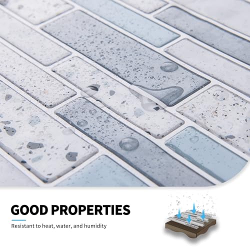 Art3d Peel and Stick Kitchen Backsplash Self-Adhesive Wall Tile Stone, 10 Sheets - color: Light Blue