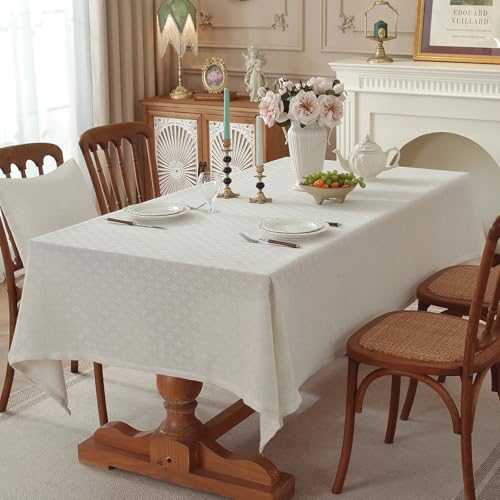 Natural Linen Cottton Tablecloth Rectangle, Rustic Elegant Tablecloth, Textured Jacquard Neutral Fabric, Washable Table Cover for for Dining Table Farmhouse Kitchen Party (Diamond Weave, 70" x 55" ) - color: Rustic Diamond Weave, size: 70" x 55" (Rectangu