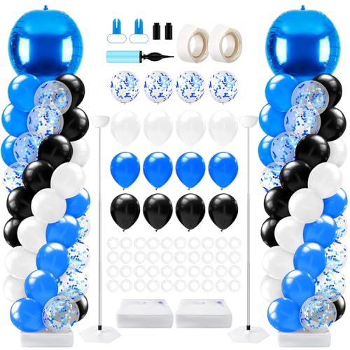 2 Sets Blue and Black White Graduation Balloon Column Stand Kit for Class of 2026, Adjustable Floor Balloon Arch Tower with Foil & Latex Balloons, DIY Decor for Grad Ceremony Backdrop - color: Blue and Black White