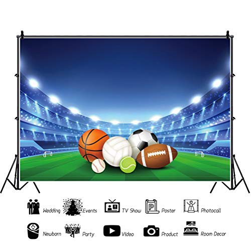 6x4ft All Stars Sports Backdrop - Outdoor Sports Theme Boy Kid Birthday Party Photography Background Stadium Field American Football Baseball Light School Game Banner Photo Studio Props - size: 6x4ft