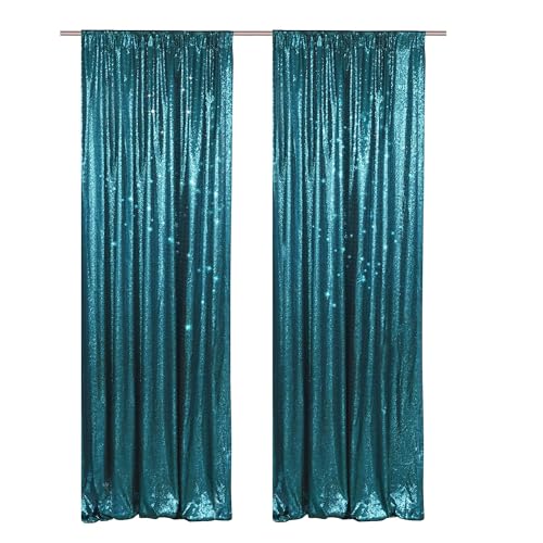 PartyDelight Teal Sequin Backdrop Curtains 2x8ft 2 Panels - High Density 3mm Shimmer Sequin Background Sparkly Photography Drapes for Mermaid Party, Tropical Wedding & Event Decor - color: Teal, size: 24"W x 96"L (Pack of 2)