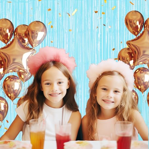 DECOCKRAT 3 Pack Foil Fringe Backdrop - Pastel Blue Shiny Tinsel Curtains for Party Decoration/Photo Booth Props - 3.3x8.2 FT Metallic Foil Backdrop for Birthday, Wedding, Graduation, Christmas. - color: Pastel Blue