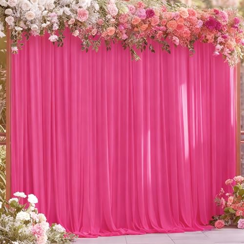 8x10FT Hot Pink Backdrop Curtains for Wedding Parties, Wrinkle Free Polyester Fuchsia Photography Backdrop Drapes for Baby Shower Birthday Parties Valentines Decorations 4x10ft,2 Panels - color: Hot Pink, size: W4' x H10'(2 Panels)