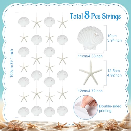 Xinnun Coastal Party Decorations White Finger Starfish and Seashell Garland Ocean Nautical Theme Cutouts Ribbon Streamers for Under The Sea Beach Mermaid Birthday Beach Wedding Decor - style: Shell
