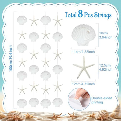 Xinnun Coastal Party Decorations White Finger Starfish and Seashell Garland Ocean Nautical Theme Cutouts Ribbon Streamers for Under The Sea Beach Mermaid Birthday Beach Wedding Decor - style: Shell