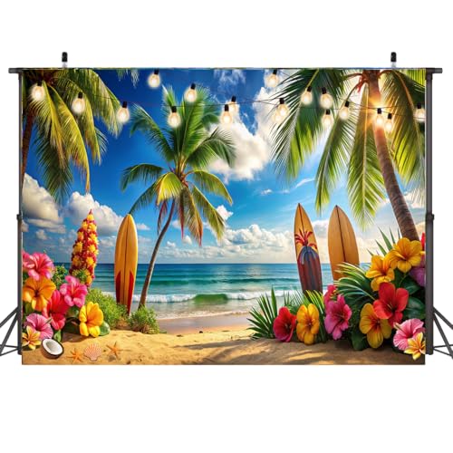 7x5ft Tropical Summer Beach Party Backdrops Hawaiian Luau Party Blue Sky Sea Background for Birthday Baby Shower Wedding Party Decorations 334
