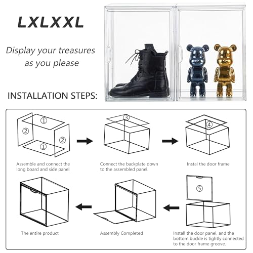 Acrylic Box Display Case, Clear Plastic Stackable Storage Bins with Magnetic Attraction Lid, Showcase for Cosmetic, Large Figures Collectibles (5 Pack, X-Large) - size: X-Large-5pcs