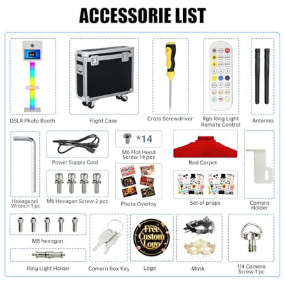 DSLR Photo Booth Built-in Mini PC and Flight Case Mirror Photo Booth with 15.6" Touch Screen RGB Lights App Control for Parties Weddings Event Rentals (White) - color: White