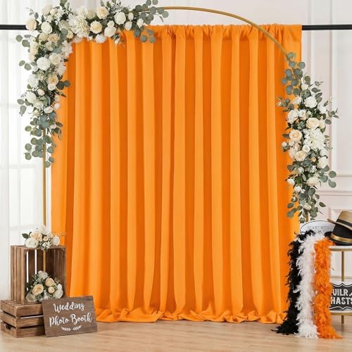 Orange Backdrop Curtains 2 Panels 5ft x 8ft Polyester Photo Drapes for Backdrop Halloween Home Party Decorations - color: Orange, size: 2 Panels 5ft X 8ft