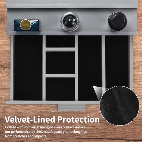Perfume Organizer for Men, 3 Tier Wood Perfume Display Stand with Velvet Lining Drawer and Hidden Compartment for Watch,Jewelry,Perfume Display Risers,A Gift for Men (Gray) - style: 3 Tier - Grey