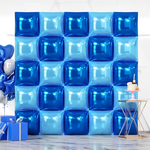 NISOCY 25PCS Deep Blue Square Foil Balloons Wall Backdrop Double Sided Pearl Blue Balloons Arch Kit for Birthday Graduation Baby Shower Wedding Memorial Day Party Decorations - color: C05 - Dark Blue and Pearl Blue, size: 25PCS