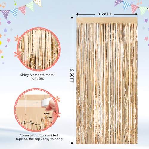 2Pack Champagne Gold Foil Fringe Backdrop Curtains, Tinsel Door Streamers, Fringe Backdrop for Graduation New Years Eve, Graduation, Birthday, Wedding, Baby Shower, Gender Reveal, Disco Party Decors - color: Champagne Gold