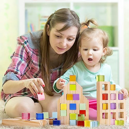 Woodtoe Wooden Building Blocks Set for Kids, 36 PCS Rainbow Acrylic Gem Blocks - 3 Wood House, Montessori Stacking Toy for Toddlers, Educational STEM Birthday Creative Toy Gift for Boys Girls 3-6 - style: 36 PCS Rainbow Blocks Set