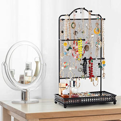 Meangood Black Jewelry Organizer Stand, Earring Holder Rack for Hanging Earrings Necklace Bracelets Watches Jewelry Display Large Rings Storage as Women Gift - color: Earring Black
