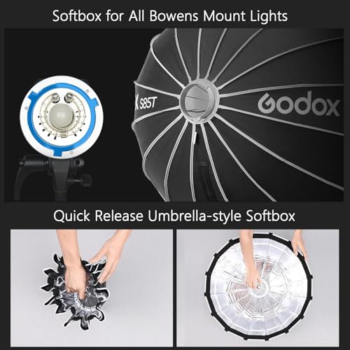 Godox S85T 85cm/33.5in Softbox Bowens Mount, 1s Quick Release & Close, Portable Umbrella Soft Box Fast Setup with Diffusers for Photography Monolight Studio Strobe Continuous Light Accessories - size: S85T-85cm
