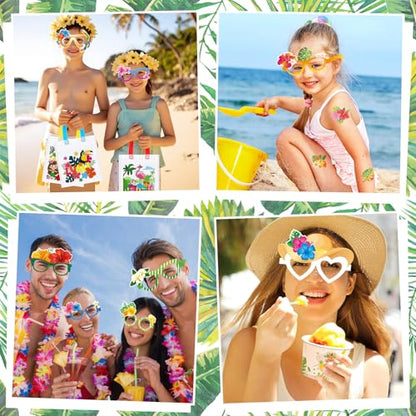 HOWAF 24pcs Hawaii Paper Glasses,Luau Party Eyeglasses Photo Booth Props Kit for Summer Tropical Party Favors,Hibiscus Flower Glasses for Beach Party Decor Eyewear,Aloha Tropical Flower Photo Glasses
