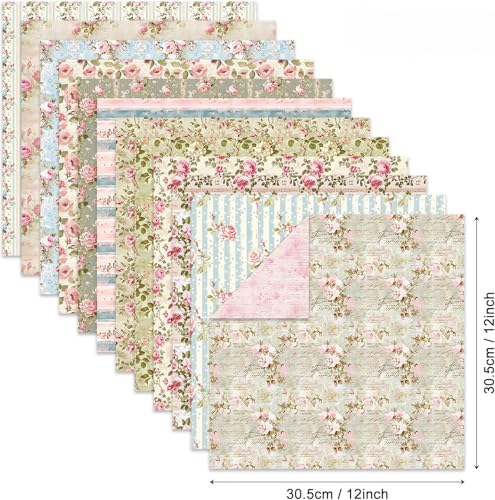 Scrapbook Paper Pad 12×12,Floral Double-Sided Pattern Designer Planner Junk Journal Decorative Craft Paper,Card Making Journaling Origami Decopage Scrapbooking Supplies, 24 Sheets - color: Pink Flower