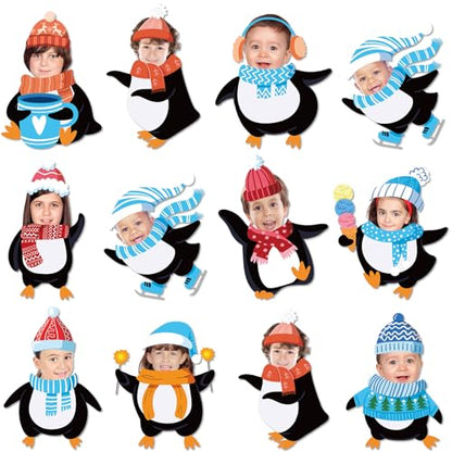 60pcs Winter Theme DIY Cutouts Penguin Bulletin Board Decoration Set Christmas Penguin with Hat Paper Cut-Outs Decor for Winter Holiday DIY Photo Craft Xmas Party School Classroom Wall Door Supplies - style: Penguin