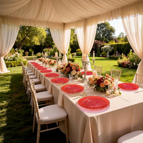 I00000 150Pcs Red Plastic Plates with Gold Rim,Fancy Plastic Plates,Red hammer patterned Disposable plates Set include 30 Dinner Plate,30 Dessert Plate,90 plastic Silverware Set for Valentine's Day - color: Clear and red