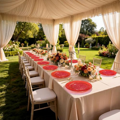 I00000 150Pcs Red Plastic Plates with Gold Rim,Fancy Plastic Plates,Red hammer patterned Disposable plates Set include 30 Dinner Plate,30 Dessert Plate,90 plastic Silverware Set for Valentine's Day - color: Clear and red