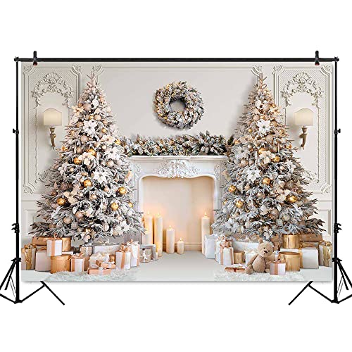 Mocsicka Classic Christmas Interior Room Photography Backdrop White Christmas Fireplace Photo Background Decorated Xmas Tree Family Kids Holiday Party Banner Decorations Photo Booth Props (10x8ft) - size: 10x8ft