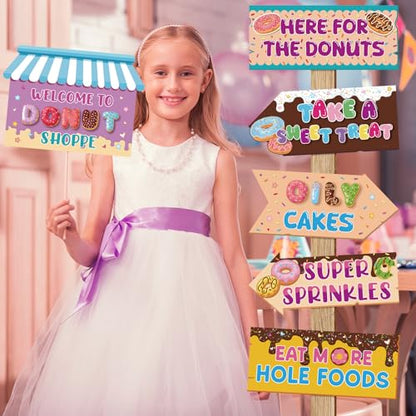 Hooqict 20 Pieces Doughnut Party Sign Welcome to Donut Party Directional Signs for Kids Girls Sweet Donut Themed Birthday Decorations Supplies - style: Doughnut