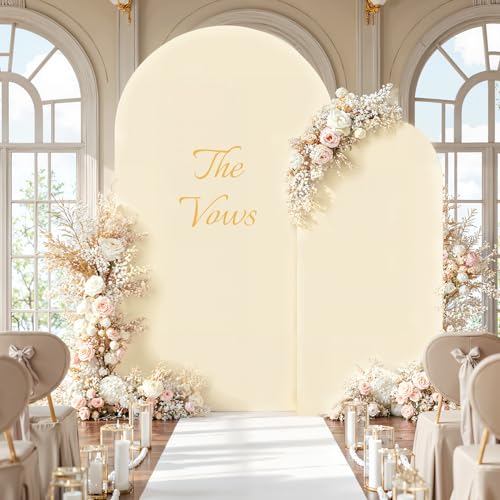 7.2FT 6FT Arch Backdrop Cover for Party, Set of 2 Stretchy Spandex Fitted Arch Stand Cover for Baby Shower, Birthday Wedding Decor, Chiara Backdrop Cover with Double-Sided Design(Beige, Green) - color: Beige+Green