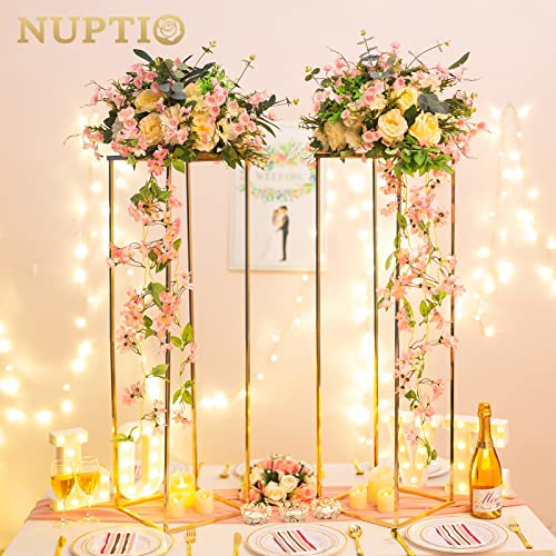 NUPTIO Gold Vases for Centerpieces Wedding - 2 Pcs 39.4 inch Tall Metal Flower Vase Flowers Stand for Party Tables Decorations - Elegant Bulk Weddings Decoration Table Geometric Centerpiece Stand - color: Gold, size: 39.4 inch - 2 PCS