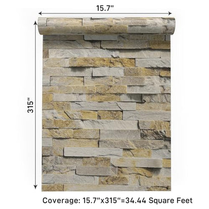 VaryPaper Slate Brick Wallpaper Peel and Stick Stone Wallpaper 15.7''x315'' Self Adhesive Removable Brick Wall Paper Roll Waterproof Brick Contact Paper for Walls Kitchen Bedroom Fireplace Chimney - color: Slate Brick, size: 15.7" x 315"