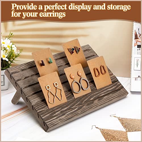 Marsui 62 Pcs Wood Earring Display Stand Earring Card Display 2 Sets of Holder with Cards Jewelry Stands for Selling - color: Brown
