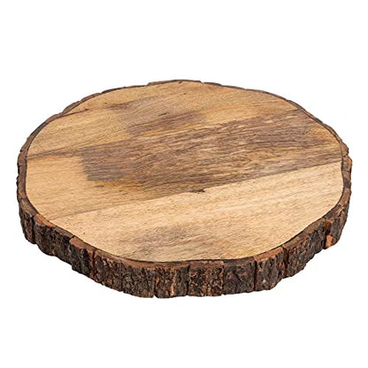 GoCraft Wooden Round Cutting Board with Tree Bark Rim | 1.5" Thick Mango Wood Live Edge Chopping, Prep, Serve Board | Charcuterie Platter - 12.75"