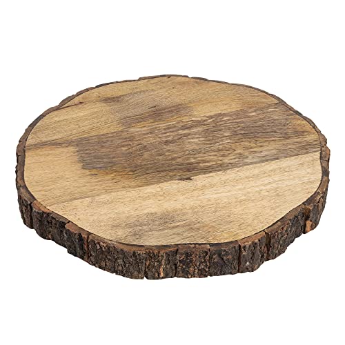 GoCraft Wooden Round Cutting Board with Tree Bark Rim | 1.5" Thick Mango Wood Live Edge Chopping, Prep, Serve Board | Charcuterie Platter - 12.75"