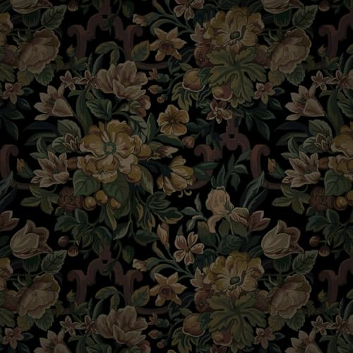 Dimoon Vintage Wallpaper Peel and Stick Archival Dark Green Floral Wallpaper 17.3"x393"Flower Leaf Retro Contact Paper for Bedroom Thicken Waterproof Self Adhesive Wall Paper Removable Vinyl Roll - color: Vintage Brown, size: 17.3" x 394"