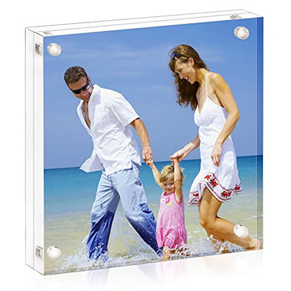 AMEITECH 4x4 Inch Acrylic Picture Frame, Clear Double Sided Block Acrylic Photo Frames, Desktop Frameless Magnetic Photo Frames - size: 4 x 4 inch