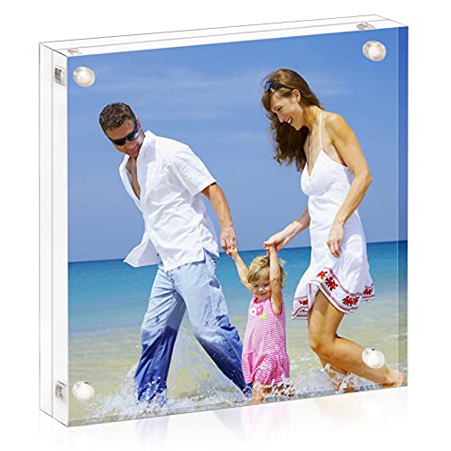 AMEITECH 4x4 Inch Acrylic Picture Frame, Clear Double Sided Block Acrylic Photo Frames, Desktop Frameless Magnetic Photo Frames - size: 4 x 4 inch