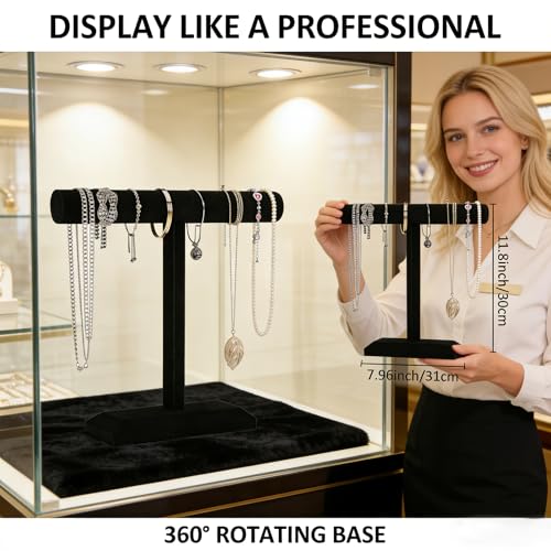 Barelove Jewelry Stand Display 1 Tier, Black Velvet T-Bar Bracelet Watch Bangle Necklace Holder for Organization Showcase or Store Display - color: Black-1tier