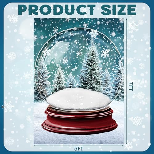 Mindsoft 7 x 5ft Winter Snow Globe Backdrop Snowflake Wall Decor Banner Winter Photography Background Wonderland Snow Crystal Ball Floor Background for Party Photoshoot Studio Booth Props