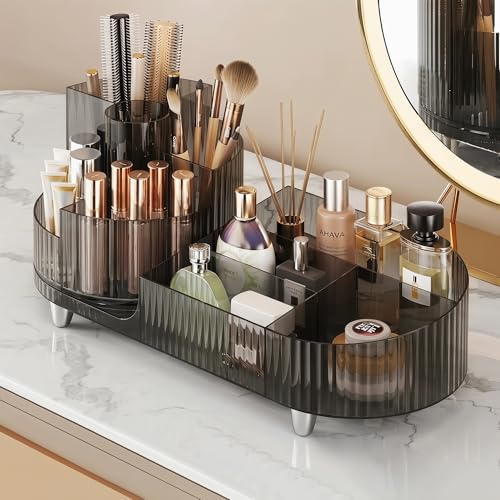 Booklov Rotating Makeup Organizer for Vanity, Large Capacity Cosmetic Display Case, Clear Acrylic Countertop Beauty Storage Holder for Skincare, Brush Eyeshadow Lipstick, Counter Desk, Crystal Black - color: Crystal Black, size: L01