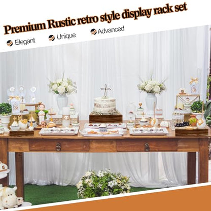 Barydat 8 Pcs Large 13.7" Wood Risers Display Stands Rustic Square Cupcake Stand Food Risers Stackable Display Box for Buffet Table Dessert Food Birthday Wedding Party(Black Brown) - color: Black Brown, size: Large