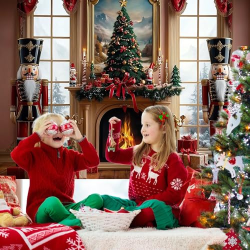 Mocsicka Merry Christmas Backdrop Nutcracker Soldier Christmas Fireplace Party Decorations Banner Xmas Tree Backrgound for Photography Photo Booth Props (Red, 10x7ft(120"x82")) - size: 10x7ft(120"x82")