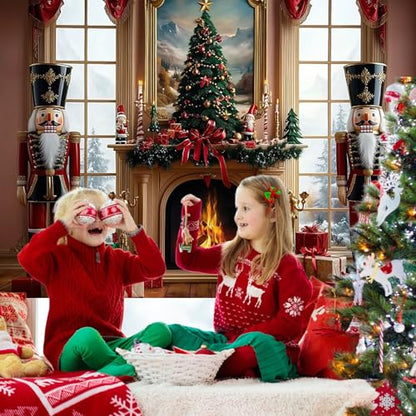 Mocsicka Merry Christmas Backdrop Nutcracker Soldier Christmas Fireplace Party Decorations Banner Xmas Tree Backrgound for Photography Photo Booth Props (Red, 12x10ft(144"x120")) - size: 12x10ft(144"x120")