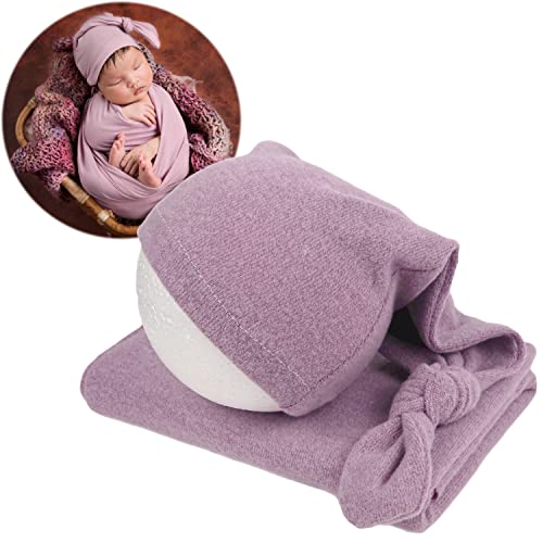 Zeroest Newborn Photography Wraps with Hat Baby Photo Outfit Girl Stretch Blanket Infant Boy Props for Baby Photo Shoot - color: Purple
